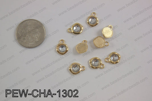 Pewter clear acrylic charm, gold PEW-CHA-1302