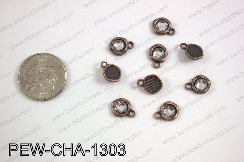 Pewter clear acrylic charm, copper PEW-CHA-1303