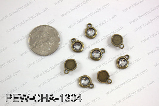 Pewter clear acrylic charm, brass PEW-CHA-1304