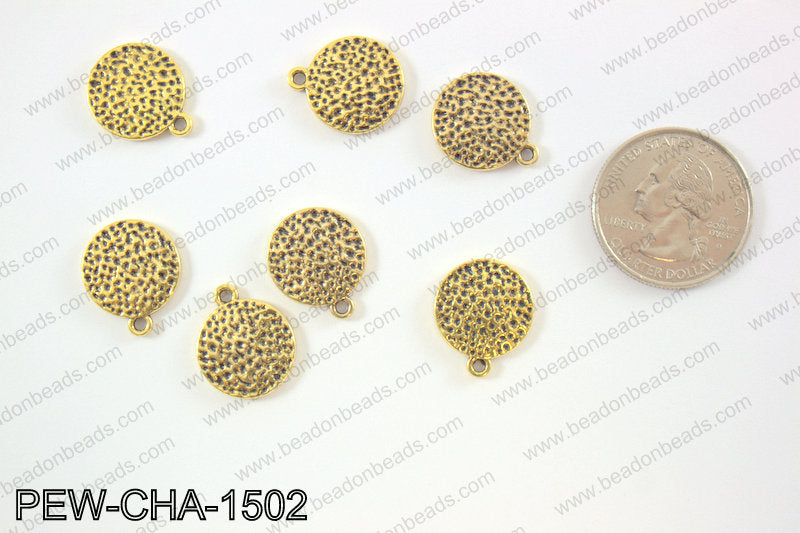Pewter coin charms 15mm, gold PEW-CHA-1502