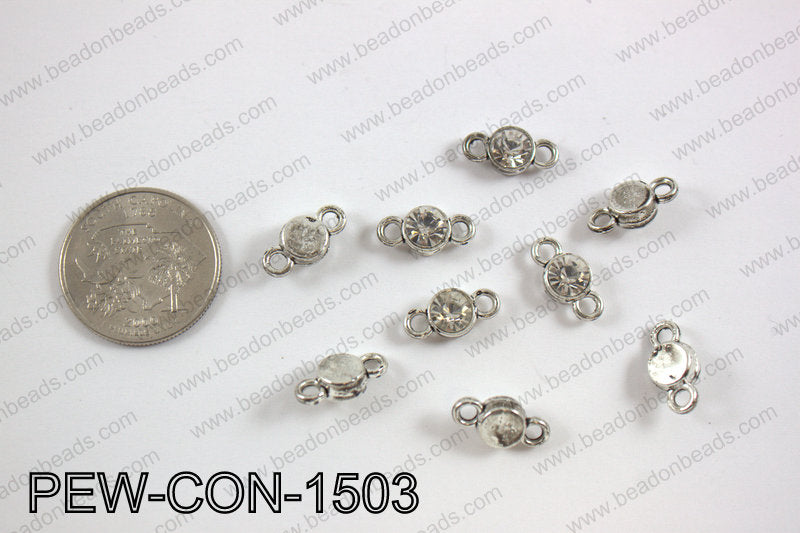 Pewter crystal connector 7x15mm, silver PEW-CON-1503