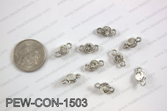 Pewter crystal connector 7x15mm, silver PEW-CON-1503