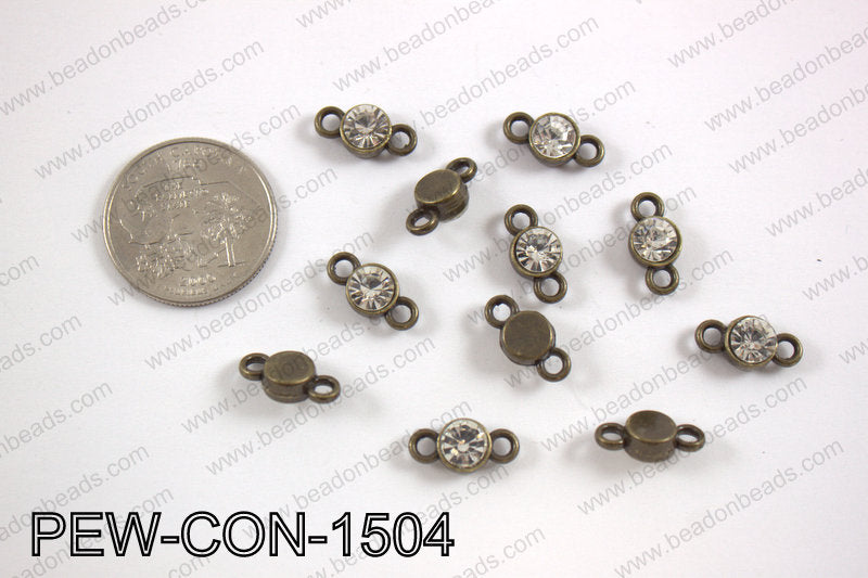 Pewter crystal connector 7x15mm, brass PEW-CON-1504