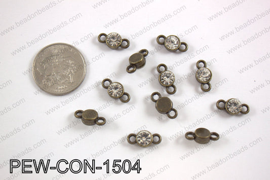 Pewter crystal connector 7x15mm, brass PEW-CON-1504