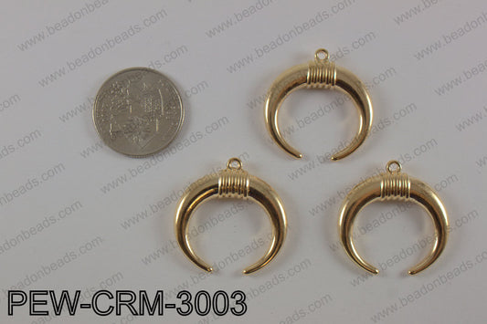 Pewter double crescent moon pendant 30X30 mm, light gold PEW-CRM