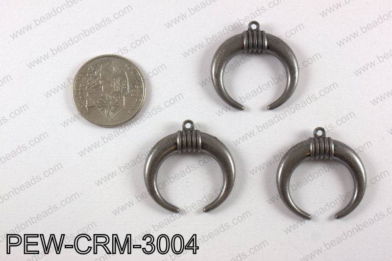 Pewter double crescent moon pendant 30X30 mm, gun metal PEW-CRM-