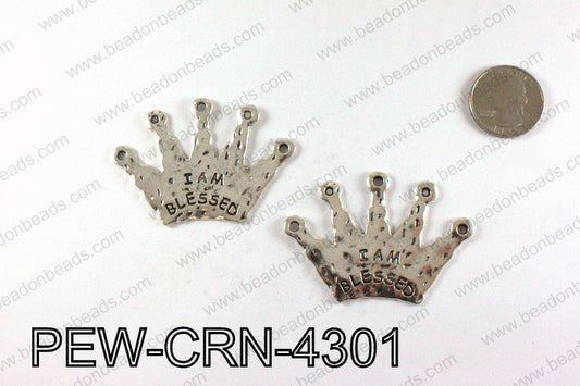 IAM BLESSED Crown Pendants 43x60mm, Silver PEW-CRN-4301
