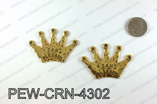 IAM BLESSED Crown Pendants 43x60mm, Gold PEW-CRN-4302
