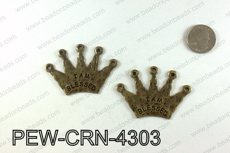 IAM BLESSED Crown Pendants 43x60mm, Bronze PEW-CRN-4303