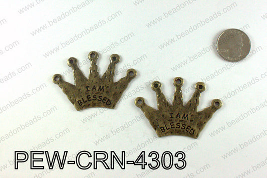 IAM BLESSED Crown Pendants 43x60mm, Bronze PEW-CRN-4303