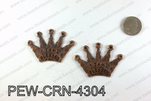 IAM BLESSED Crown Pendants 43x60mm, Copper PEW-CRN-4304