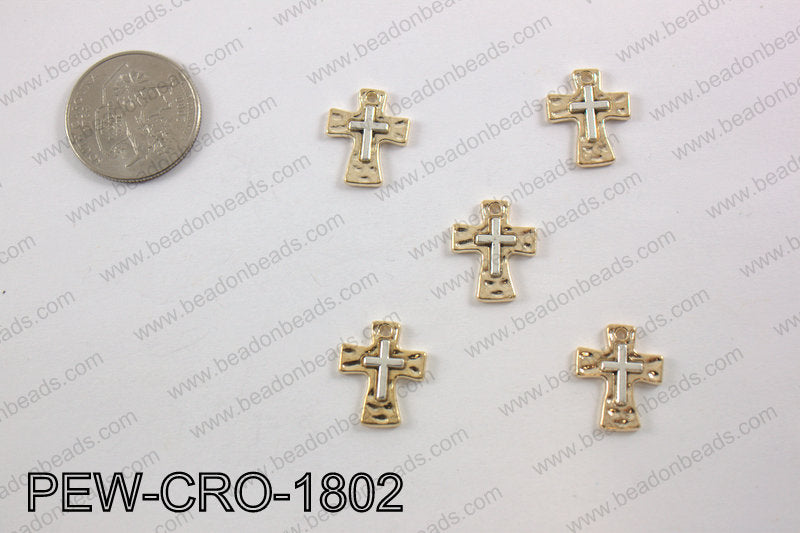 Pewter cross charms 18x14mm, gold PEW-CRO-1802