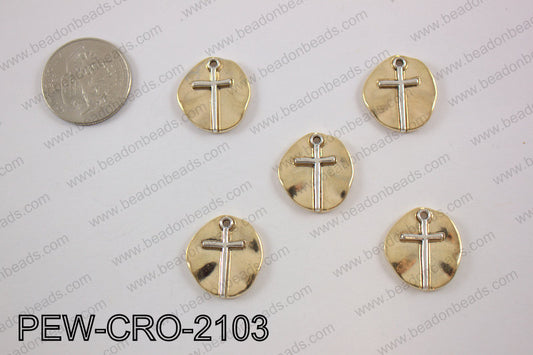 Coin cross charms 20x20mm, gold PEW-CRO-2103