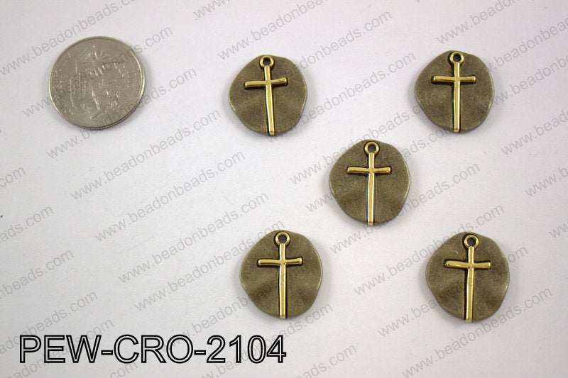 Coin cross charms 20X20mm, broze PEW-CRO-2104