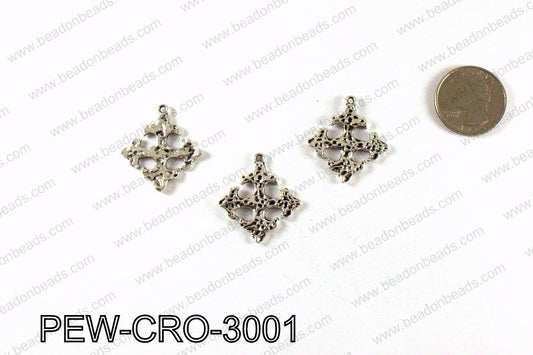 Pewter cross pendant 30x28mm, Silver PEW-CRO-3001