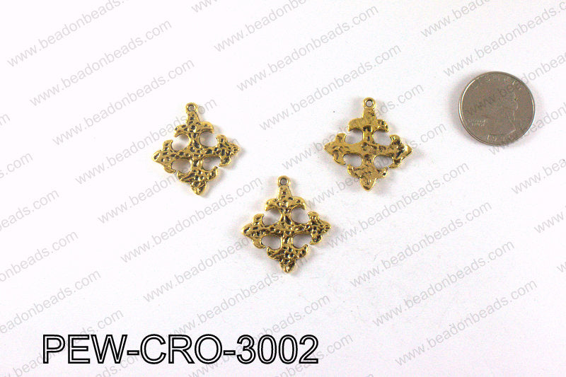 Pewter cross pendant 30x28mm, Gold PEW-CRO-3002