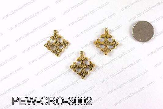 Pewter cross pendant 30x28mm, Gold PEW-CRO-3002