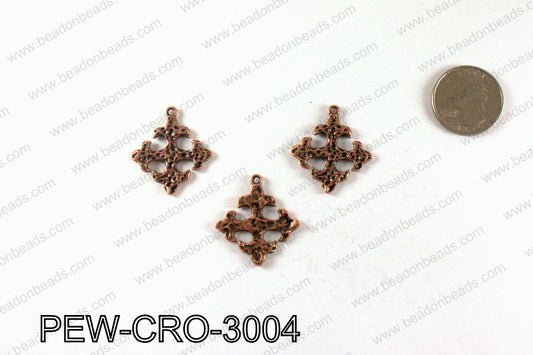 Pewter cross pendant 30x28mm, Copper PEW-CRO-3004