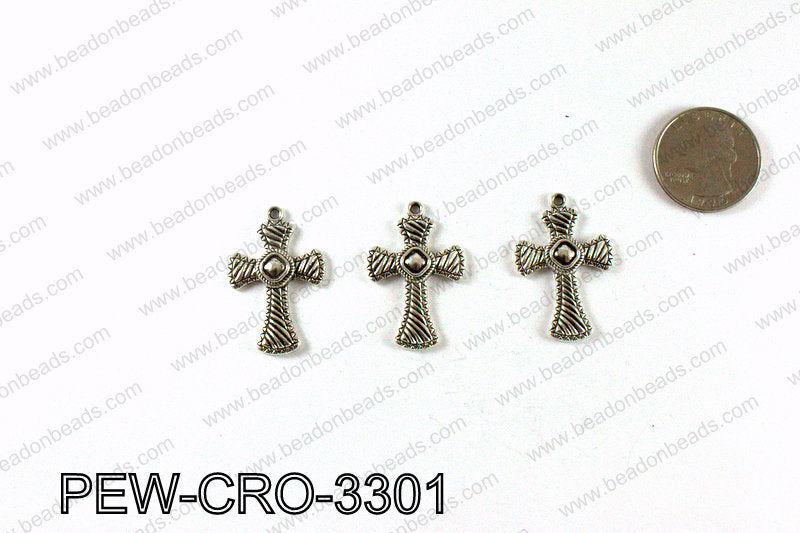 Pewter cross pendant 33x22mm, Silver PEW-CRO-3301