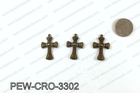 Pewter cross pendant 33x22mm, Bronze PEW-CRO-3302