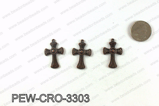 Pewter cross pendant 33x22mm, Copper PEW-CRO-3303