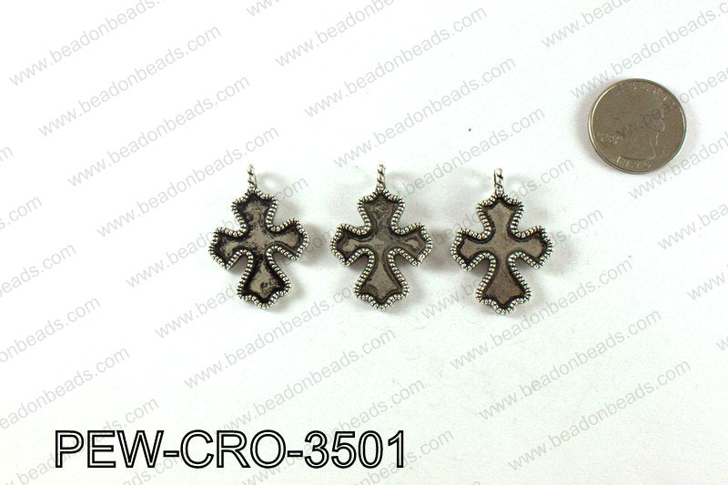 Pewter cross pendant 35x25mm, Silver PEW-CRO-3501