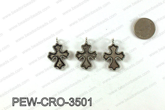 Pewter cross pendant 35x25mm, Silver PEW-CRO-3501