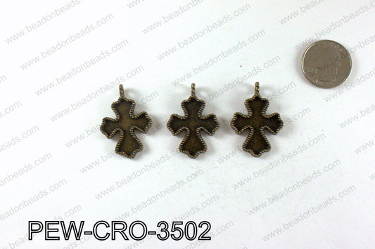 Pewter cross pendant 35x25mm, Bronze PEW-CRO-3502