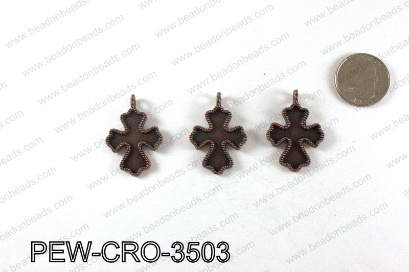 Pewter cross pendant 35x25mm, Copper PEW-CRO-3503