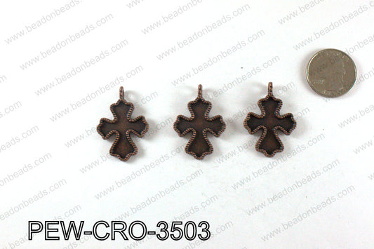 Pewter cross pendant 35x25mm, Copper PEW-CRO-3503