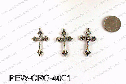 Pewter cross pendant 40x24mm, Silver PEW-CRO-4001