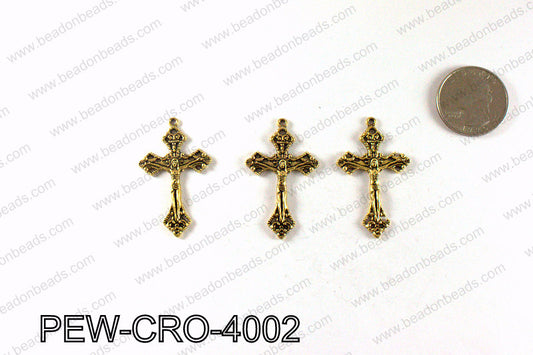 Pewter cross pendant 40x24mm, Gold PEW-CRO-4002