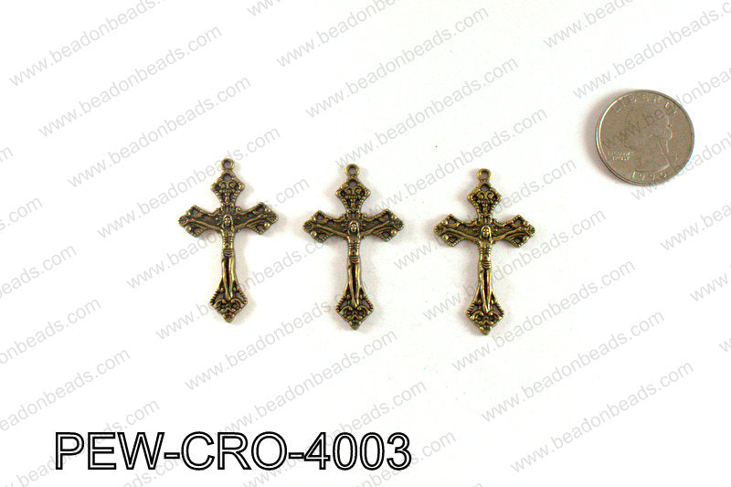 Pewter cross pendant 40x24mm, Bronze PEW-CRO-4003