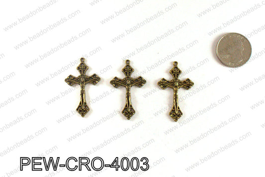 Pewter cross pendant 40x24mm, Bronze PEW-CRO-4003