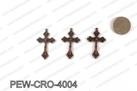 Pewter cross pendant 40x24mm, Copper PEW-CRO-4004
