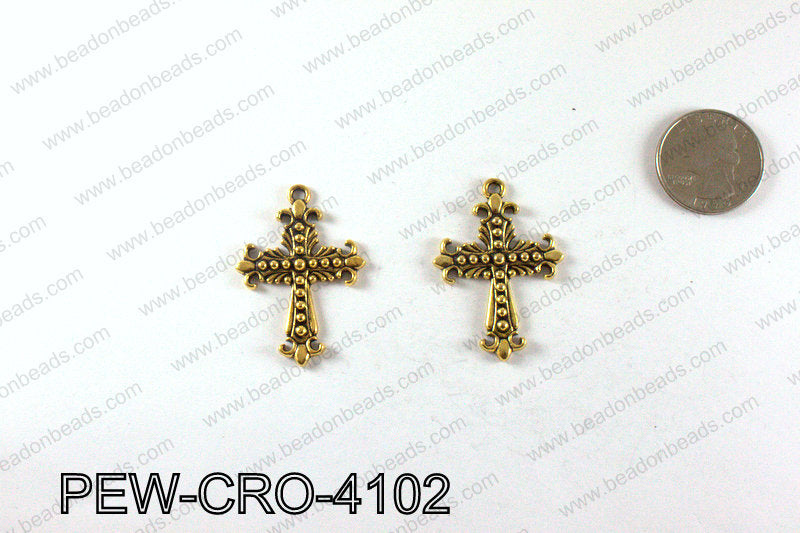 Pewter cross pendant 41x29mm, Gold PEW-CRO-4102
