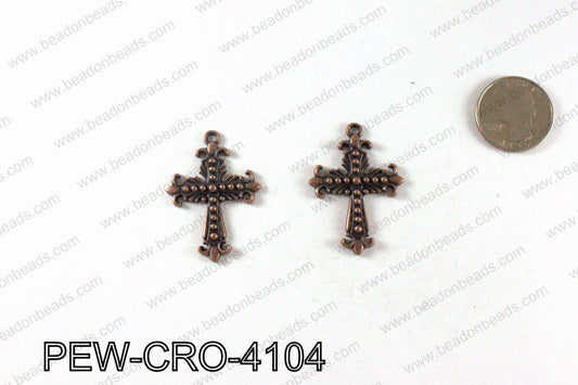 Pewter cross pendant 41x29mm, Copper PEW-CRO-4104