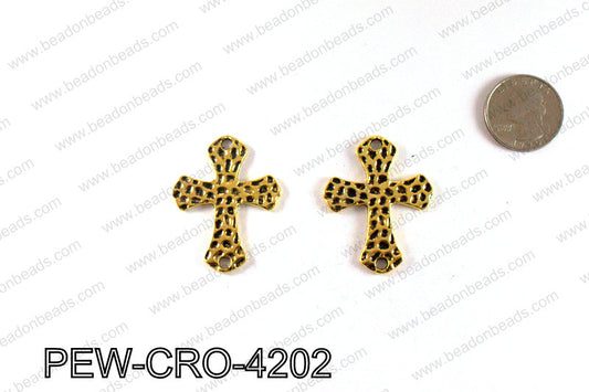 Pewter cross connector 42x33mm, Gold  PEW-CRO-4202