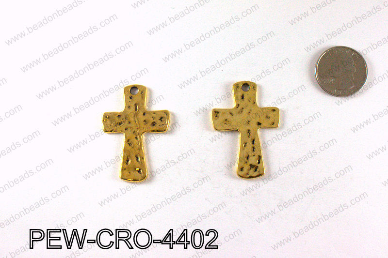 Pewter cross pendant 44x31mm, Gold PEW-CRO-4402