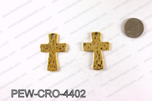Pewter cross pendant 44x31mm, Gold PEW-CRO-4402