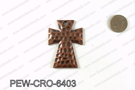 Pewter cross pendant 64x46mm, Copper PEW-CRO-6403
