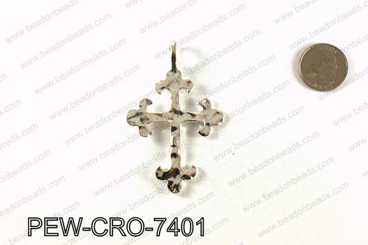 TEMPORARY Pewter cross pendant 74x47mm, MATTE Silver PEW-CRO-740
