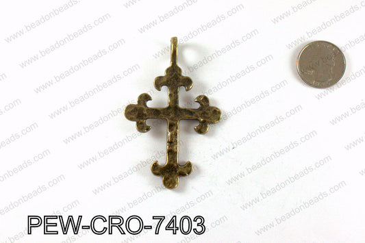 Pewter cross pendant 74x47mm, Bronze PEW-CRO-7403