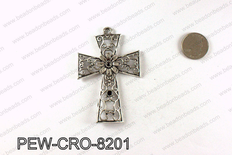 Pewter cross pendant 82x54mm, Silver PEW-CRO-8201