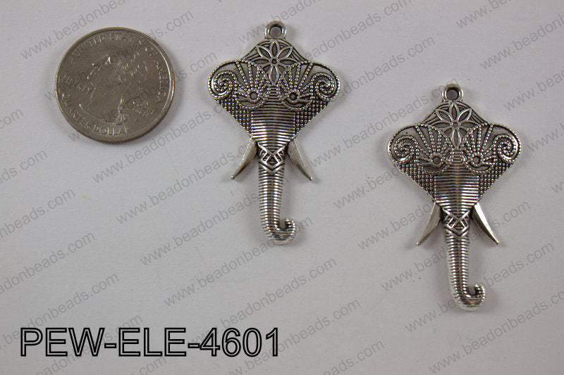 Pewter elephant pendant 27X 46 mm, anti silver PEW-ELE-4601
