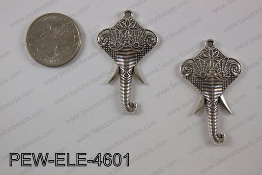 Pewter elephant pendant 27X 46 mm, anti silver PEW-ELE-4601