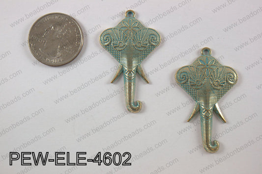 Pewter elephant pendant 27X 46 mm, patina finish PEW-ELE-4602