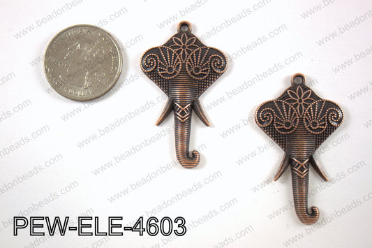 Pewter elephant pendant 27X 46 mm, copper PEW-ELE-4603