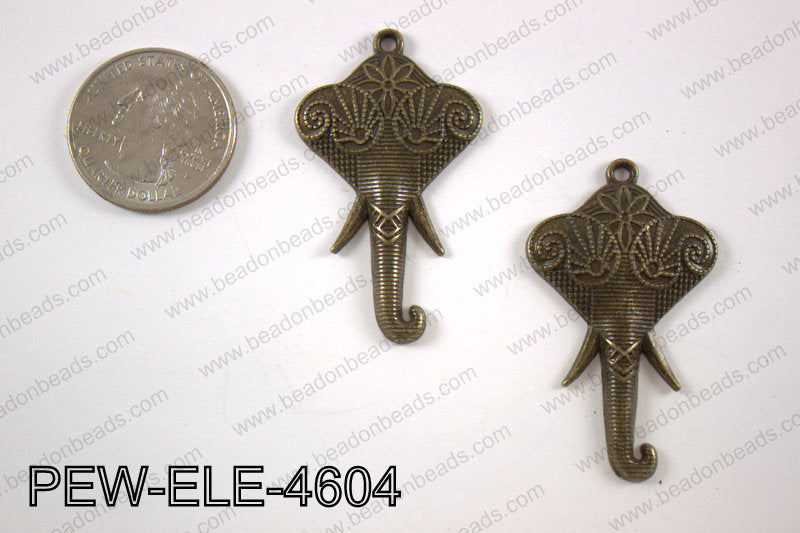 Pewter elephant pendant 27X 46 mm, brass PEW-ELE-4604