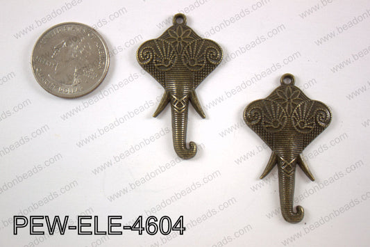Pewter elephant pendant 27X 46 mm, brass PEW-ELE-4604